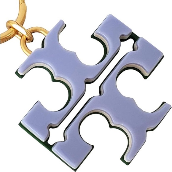 Tory Burch Stacked Double T Logo Lavender/Green Key Fob Chain Bag Charm - Picture 2 of 5